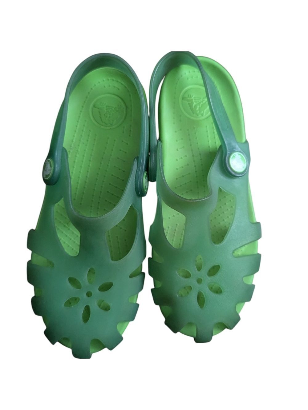 CROCS SHIRLEY JELLY GREEN FLORAL CUTOUT SLINGBACK SLIP ON CLOG SANDAL -J1